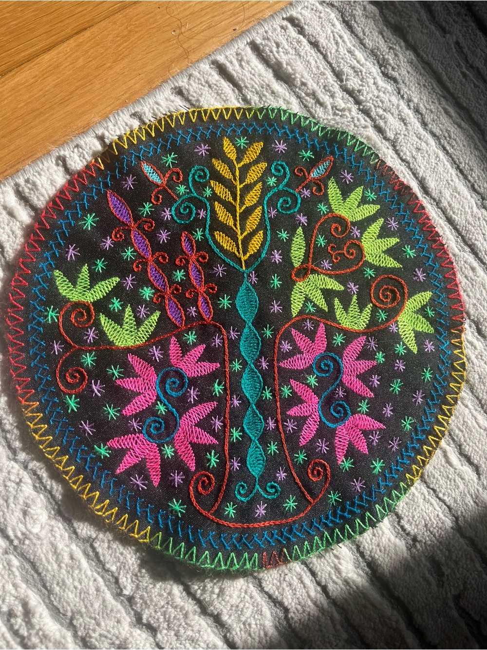 Shipibo Altar Cloth | Round Embroidered Tapestry | Sacred Ceremony | Noya Rao